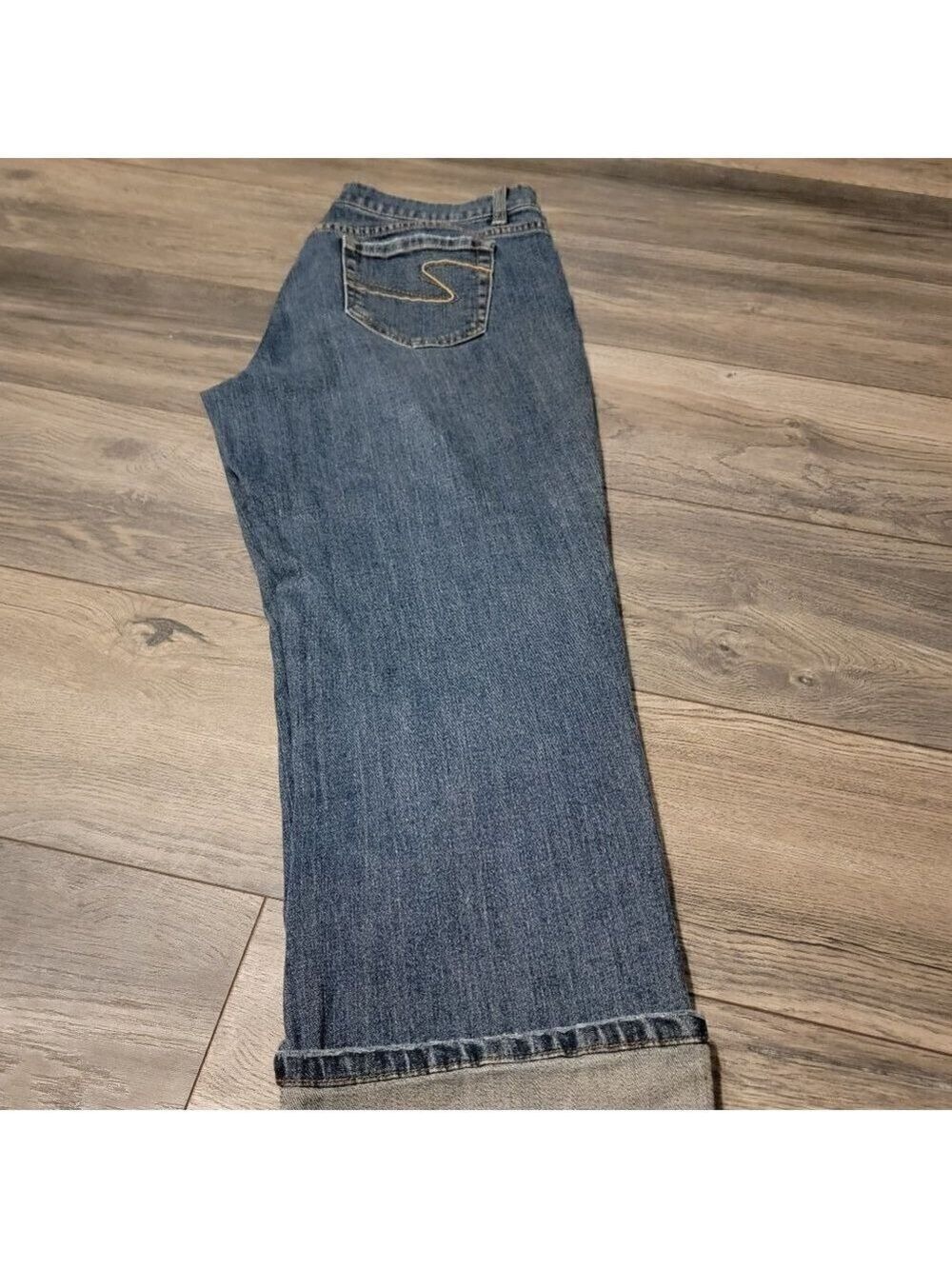 Rhinestone embellished boyfriend cropped cuffed jeans - Size 10